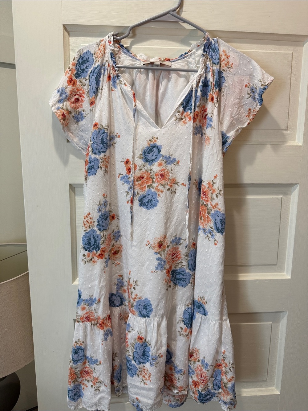 LOFT White Mini Dress with Blue and Peach Floral Print